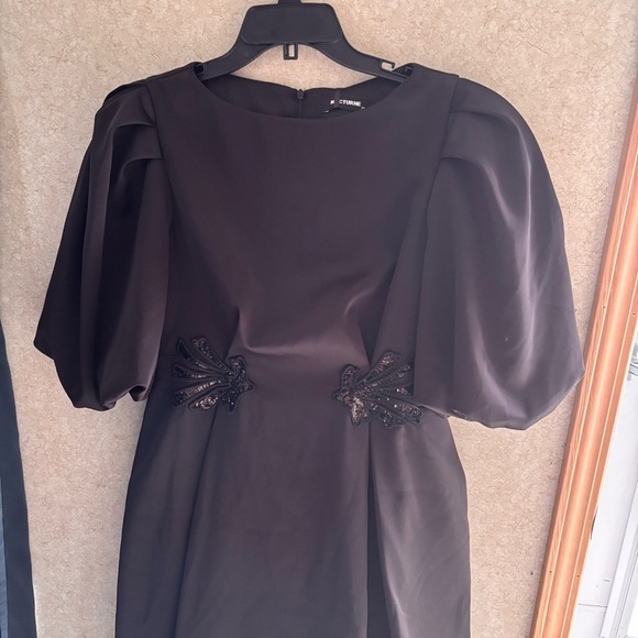 NWT Nocturne Black Puff Sleeve Maxi Dress with Sequin Embellishment - Picture 4 of 8